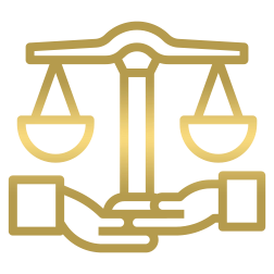 Icono representativo del valor de ética en Eagle Law Firm, mostrando una balanza de justicia equilibrada entre dos manos, simbolizando el compromiso de actuar con imparcialidad y rectitud en cada acción.