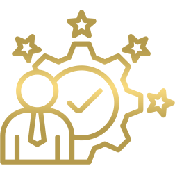 Icono representativo del valor de profesionalismo de Eagle Law Firm, mostrando una figura con un sello de validación y elementos simbólicos que destacan la excelencia profesional.